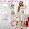 thumbnail image 5 of FKELYI Pink Blue Flower Leaf Print Ruffled Long Sleeve Dress for Girl A-Line Pleated Twirly Dress Crew Neck Flowy Holiday Dresses for Kids Fall Outfits, 11-12 Y, 5 of 6