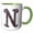 Green/White, variant on 3drose, Pretty Image of Ruby Jeweled Monogram Letter N, 11oz Two-tone Red Mug