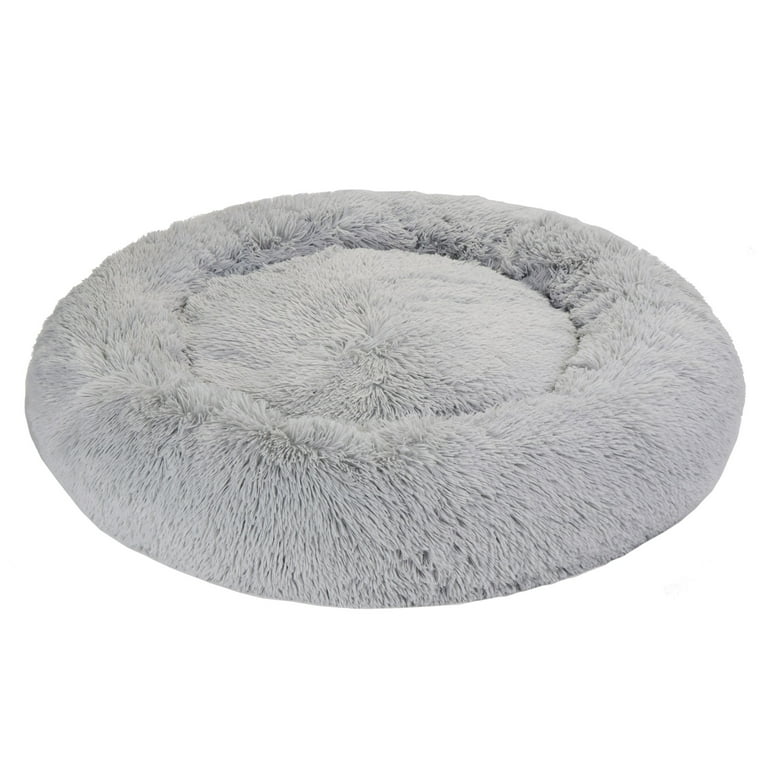 Zenstyle 30 inch Shag Fur Small Breed Dog Bed Donut Cuddler Round Shape Soft Washable Dogs Cushion Gray