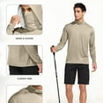 thumbnail image 6 of FAVIPT Men's Sunscreen Shirts with Hood Plain Long Sleeve Shirts Lightweight Rash Guard Soft Shirts Outdoor Hiking UPF 50+ Outwear with Mask Khaki,S, 6 of 7