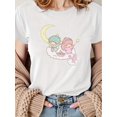 thumbnail image 1 of T-Shirt Court Décontracté d'Été à Col Rond Motif Gemini Jouant dans les Nuages pour Femmes, 1 of 7