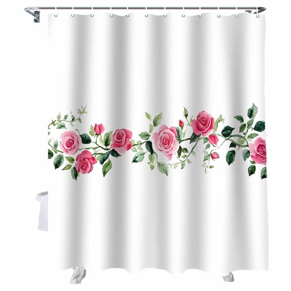 Shower Curtains Pink Rose Bath Curtain Watercolor Floral Waterproof Bathroom Shower Curtain Set with Hooks Decoration 72 x 84 Inches
