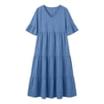 thumbnail image 4 of ClodeEU Women's V Neck 3/4 Sleeve Tiered Ruffle Maxi Dress, Casual Flowy Swing Sundress Blue,Women's Plus XXL, 4 of 7