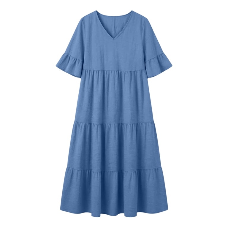 loose fit formal dress Sentmoon Vneck Dresses for Women Breathable Loose Fit Formal Dress 2026 Summer Solid Color Plus Size Boho Dress Trendy for Night Out and Club Xl-