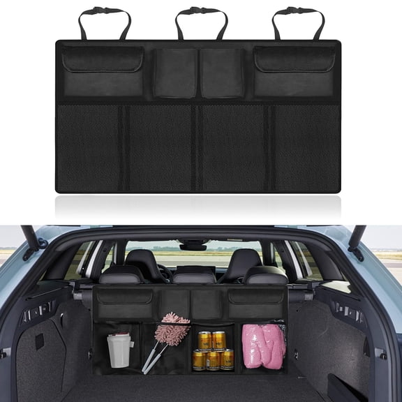 Car Trunk Mesh Organizer Bag, Seat Back Hanging Storage Pocket for SUV Truck Cargo Accessories