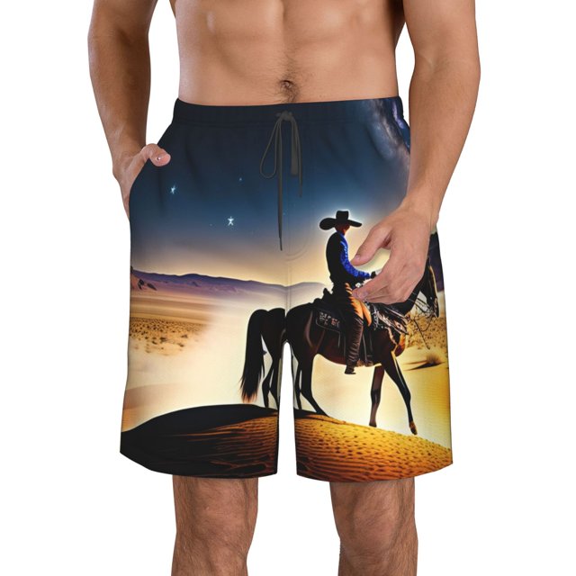 Balery Azure Sky Western Desert Cowboy Traje de Baño Estilo Hawaiano para Hombre, Shorts de Secado Rápido con Bolsillos-XX-Large