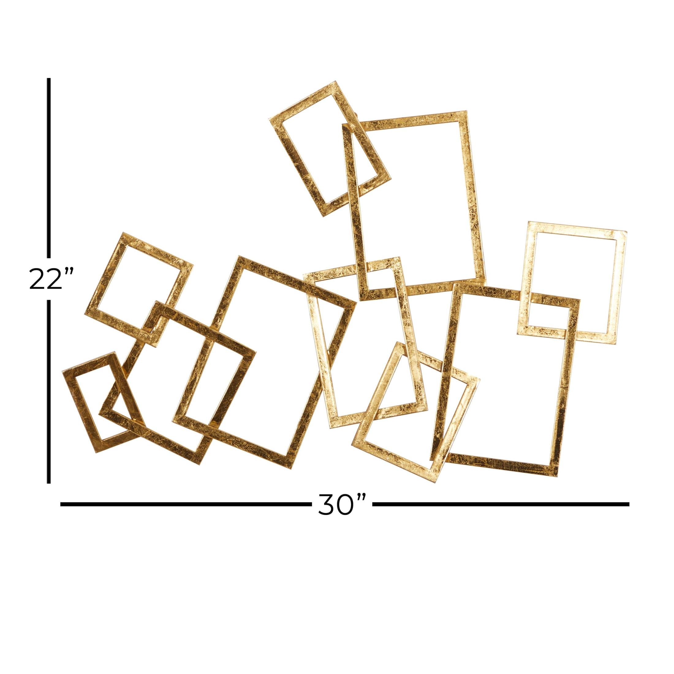CosmoLiving by Cosmopolitan Contemporary Metal Rectangular Interconnected Frames Design Wall Décor, 30"W x 22"H with Gold Polished Finish
