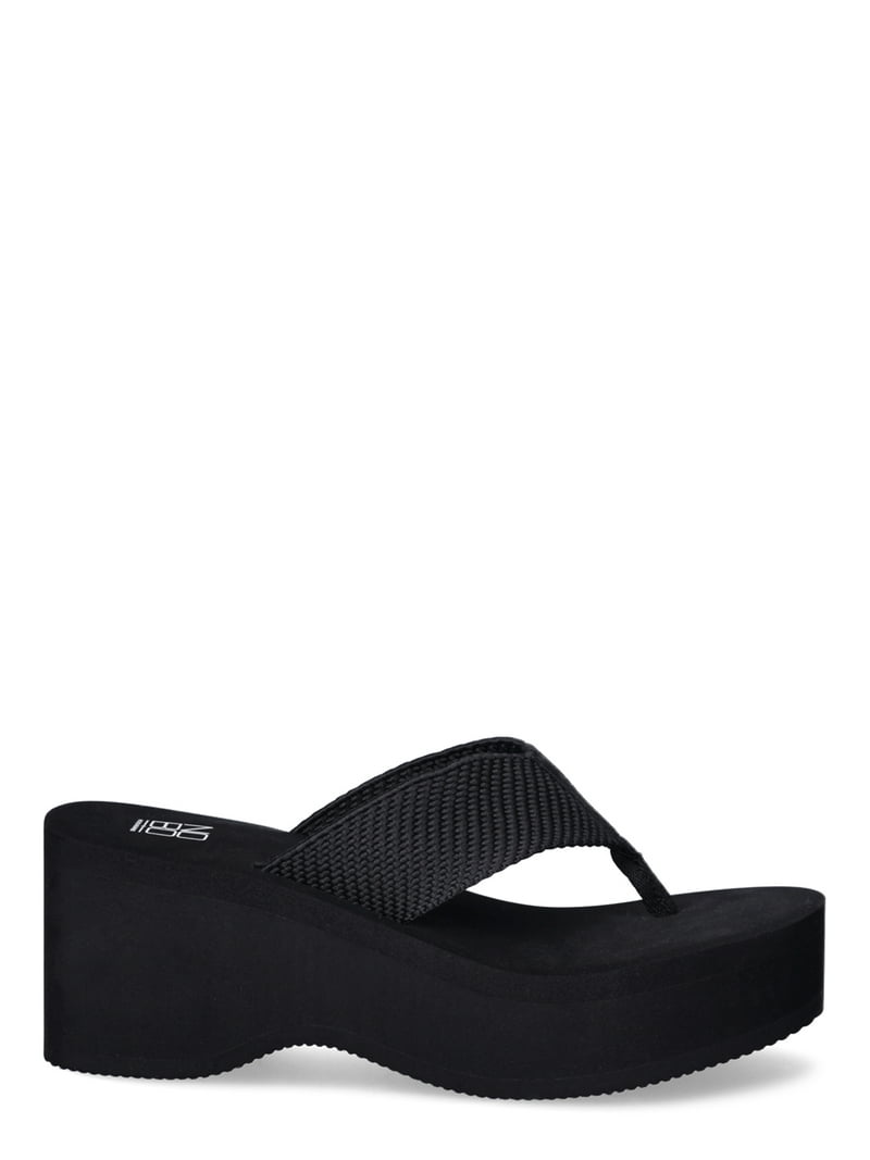 No Boundaries Women's Mid-Heel Platform Thong Wedge Sandals