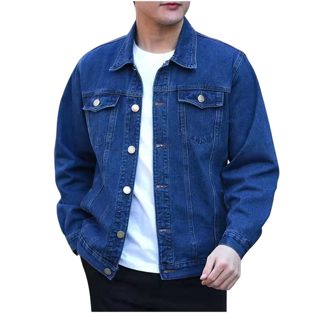 Pisexur Jean Jacket Men's Solid Color Denim Button Pocket Fashionable Long Sleeved Hooded Denim Jacket Denim Jacket for Men Plus Size Fall Jackets for Men