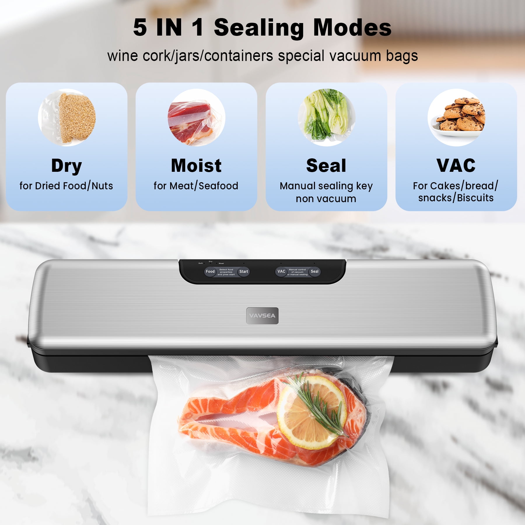  ADVENOR Vacuum Sealer Pro Food Sealer with Built-in Cutter and  Bag Storage Includes 2 Bag Rolls 8x16'and 11x16' Handle Lock Design 90kpa  Double Heat Seal For Food Preservation: Home & Kitchen
