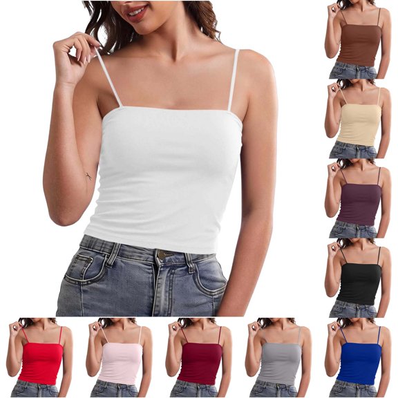 DYTTDG Women's Solid Color Square Neck Top | Sleeveless Spaghetti Strap with Built-in Pads, Comfortable Everyday Camisole
