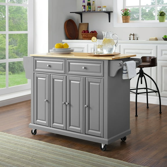Crosley Furniture Natural Wood Top Kitchen Cart in Gray/Natural