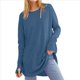 thumbnail image 3 of Camisas de Larga Holgadas y Cuello Redondo para Mujer, de Moda, para Otoño, con Agujeros para los Pulgares, Informales, de Corte Holgado. Azul Marino XXXL, 3 of 6
