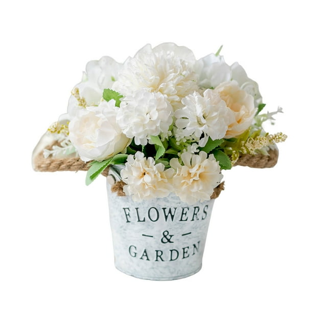 Toystoory Flores artificiales con jarrón Faux Rose Plantas falsas Cubo Arreglo Decoraciones Decoración para el hogar Maceta Contenedor para Decoración Blanco Toystoory HA084457-01