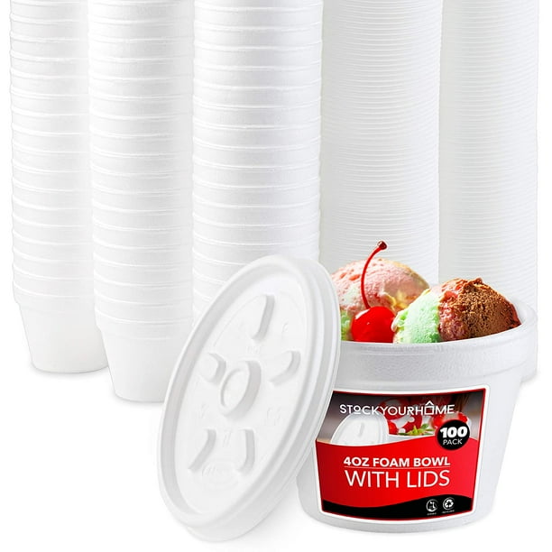 4 Ounce Foam Bowls with Lids (100 Count) Styrofoam Bowls with Lids