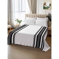 thumbnail image 2 of Black Striped Full Size Flat Sheet, Wrinkleproof & Fadeproof Cooling Flat Bed Sheet Only, Modern White Striped Abstract Art Aesthetics Breathable Soft Bedding Top Sheets 81 x 96 Inches, 2 of 8