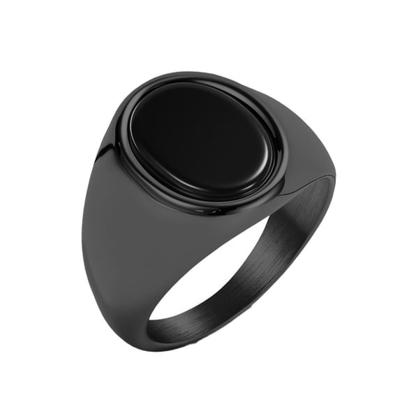 PAURO Men's Oval Black Onyx Signet Ring Classic Minimalist Polish Plain Gemstone Band Ring Black Size 11