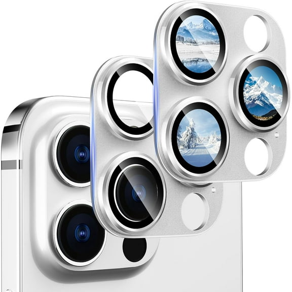 2 Pack for iPhone 15 Pro/iPhone 15 Pro Max Camera Lens Protector, HD Tempered Metal Matte Glass Anti-Scratch, Case Friendly Full Screen Cover Film Accessories, Silver