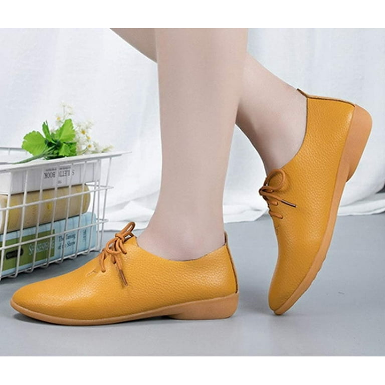 Women's Shoe Leather Classic Lace Up Dress Low Flat Heel Oxford -  Walmart.com