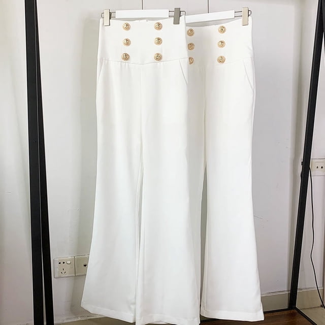 Pantalones negros de pierna ancha, elegantes, de talle alto, acampanados, de talle alto, largos y casuales