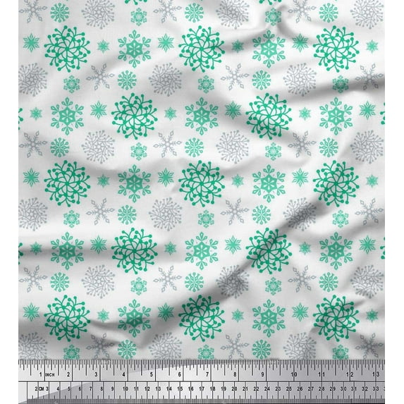 Soimoi Cotton Cambric Fabric Snowflake Artistic Printed Fabric 1 Yard 42 Inch Wide