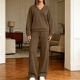 thumbnail image 6 of SELONE Running Outfits for Women Two Piece Long Sleeve Shirt High Waist Wide Leg Long Pants Work Vacation Sportswear Set, 6 of 8