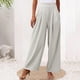 thumbnail image 2 of Pantalones palazzo anchos de color liso para mujer: cintura alta con cinturilla elástica, poliéster y spandex, pantalones largos informales con bolsillos laterales., 2 of 7