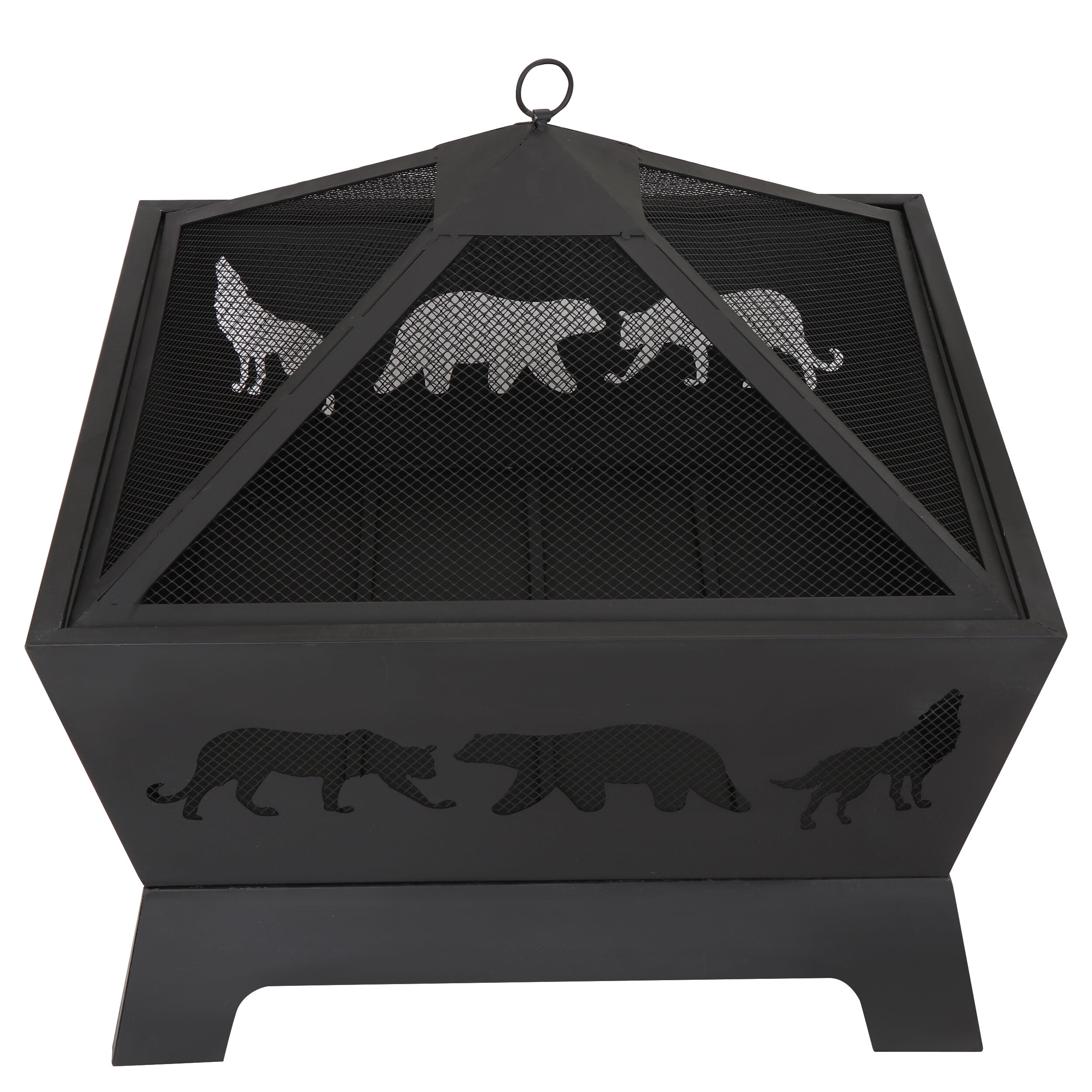 HomGarden 26Inch Fire Pit Outdoor Wood Burning Fireplace W/Rain Cover/Fire Poker/Mesh Lid, Black