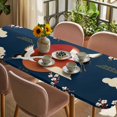 thumbnail image 3 of Japanese Style Table Cloths for 8 Foot Rectangle Tables, Modern Cranes Cherry Flower Wave Navy Blue Patio Waterproof Elastic Fitted Tablecloths, Washable Rectangular Table Cover for Camping, 3 of 8