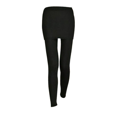 

NUOLUX Women s Two in One Leggings with Attached Mini Skirt Elastic Waistband Casual Skinny Pants (Black)