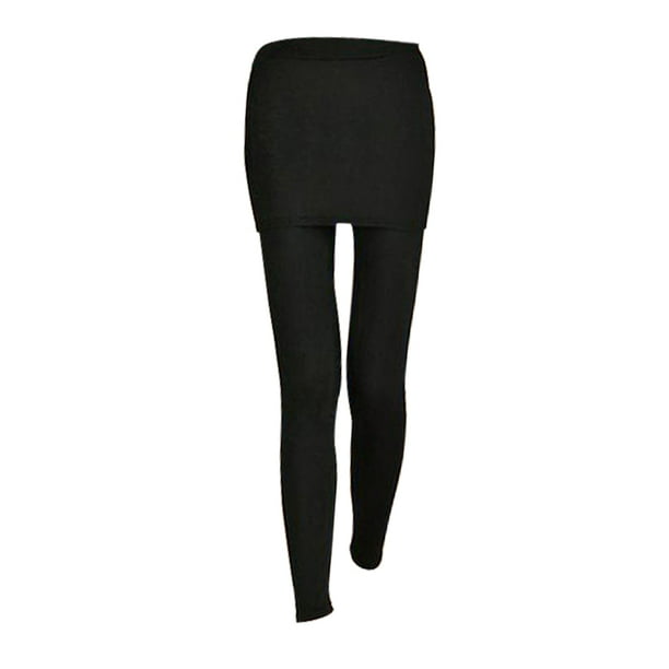 Leggings dos en uno para mujer con minifalda incorporada y cintura elástica, pantalones ajustados casuales (negros)