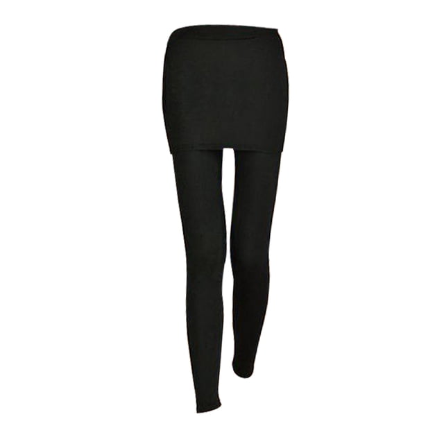 Leggings dos en uno para mujer con minifalda incorporada y cintura elástica, pantalones ajustados casuales (negros)