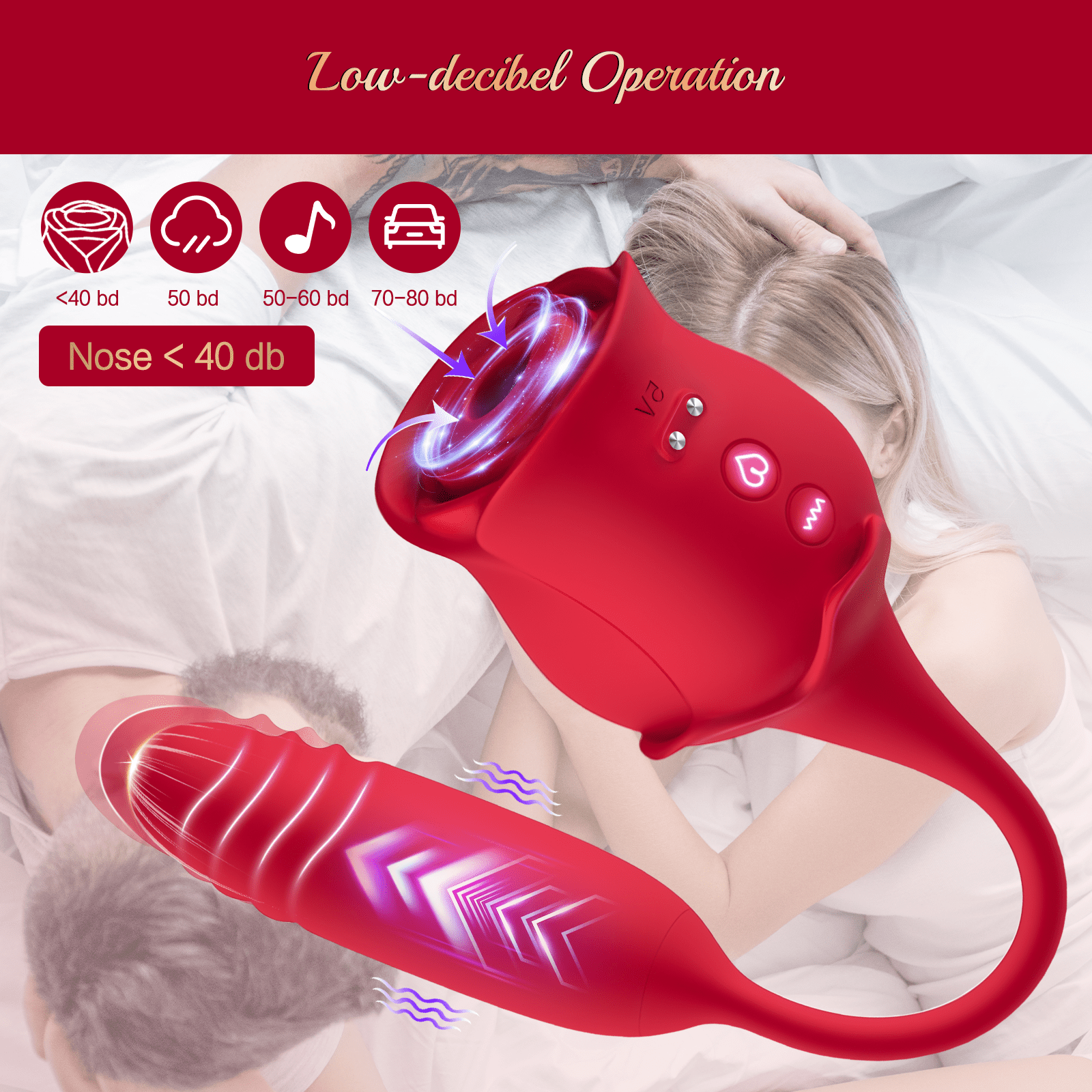 Velvet Bliss 3 in 1 Rose Sex Toys Vibrators,10 Sucking & Vibrating & Stretch modes,Thrusting Adult Toy for Women and Couples,Red