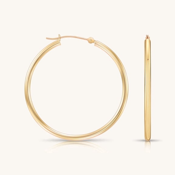 10K Yellow Gold Classic Round Hoop Earrings | 25mm | Everyday Hoop Earrings | Great for Women and Men | GB Jewelry & Co.