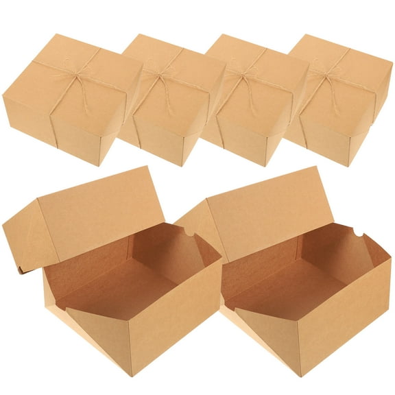 FONDOTIN 6Pcs Classic Brown Kraft Paper present Boxes for Christmas 20X20X10CM
