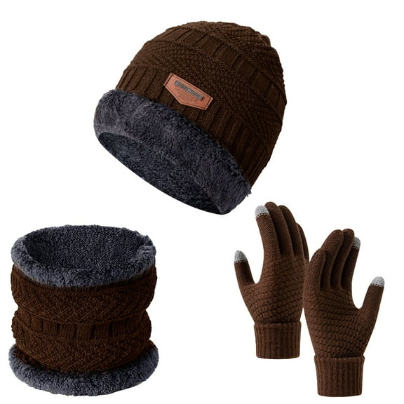 Winter Scarf for Men with Beanie Hat and Gloves SetSeasonal Warm Three Piece Hat Bib Gloves Scarf And Fleece Cycling Screen Knitted Hat