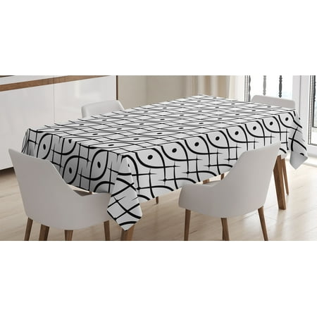 - Geometric Decor Tablecloth, Trippy Linked Leaf Shaped Figures with Dots Spots Minimalist Grid Design, Rectangular Table Cover for Dining Room Kitchen, 60 X 84 Inches, Black White, by Ambesonne