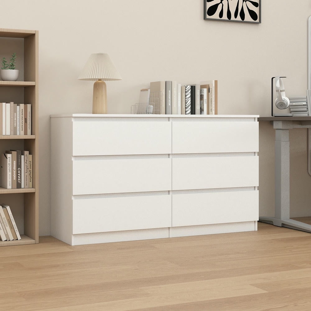 Kadyn 6 Drawer Bedroom Dresser, Chest of Drawers for Bedroom, Dressers with Handleless Design, White Kadyn 6 Drawer Bedroom Dresser, Chest of Drawers for Bedroom, Dressers with Handleless Design, White
