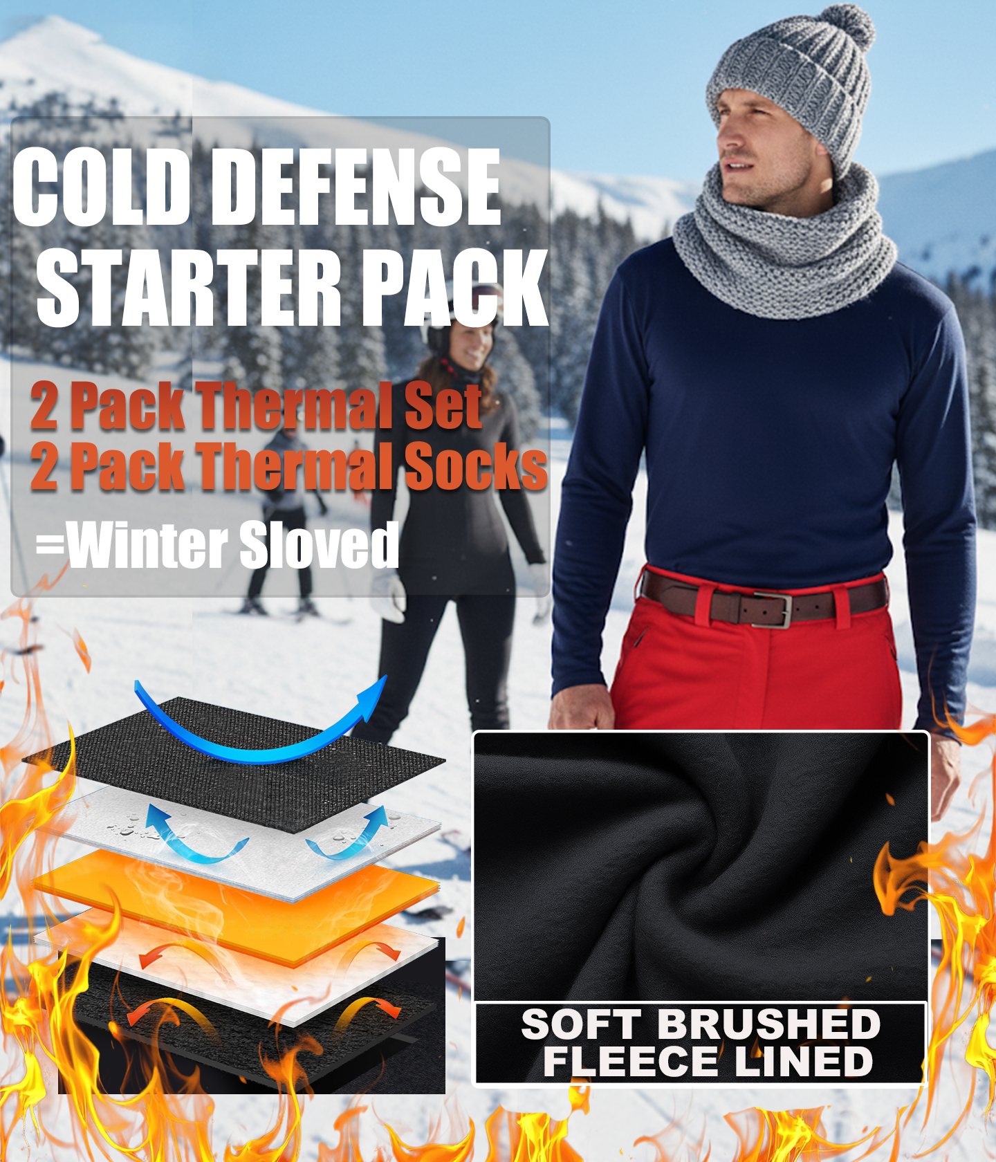 2 Pack Thermal Underwear Long Johns for Men Fleece Lined Base Layer Tops and Bottoms Set Cold Weather Clothing Gear Winter Gift