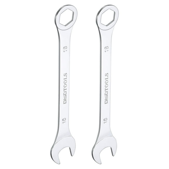 Uxcell 18mm 6-Point Thin Combination Wrench Double Ended Box and Open End Chromes Plated Steel, Silver 2Pcs