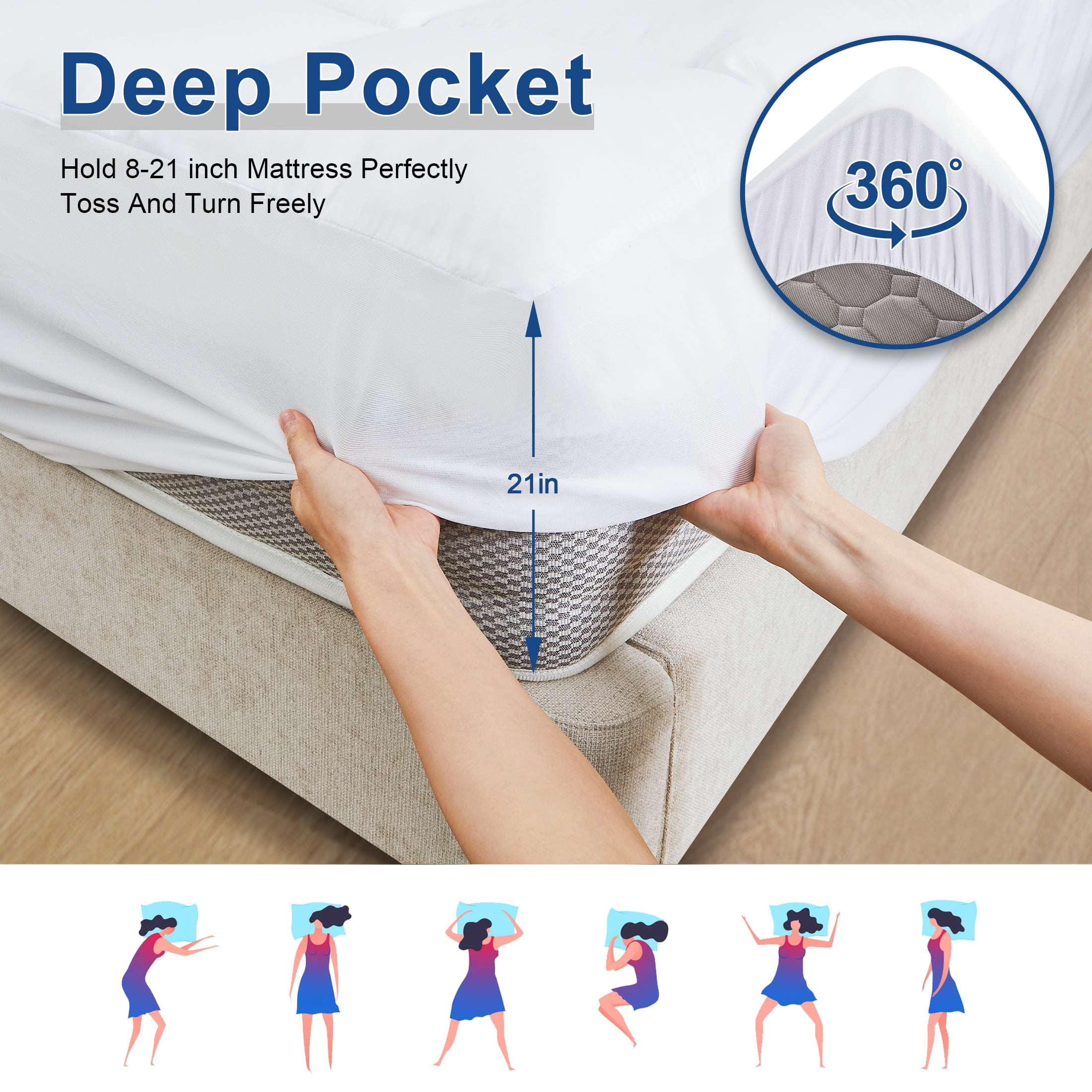 MOONORAH Queen Mattress Topper, Extra Thick Mattress Pad Cover for Back Pain with 8-21" Deep Pocket, White
