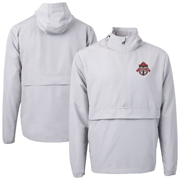 Men's-Cutter & Buck  Gray Toronto FC Charter Eco Recycled Anorak Hooded Half-Zip Jacket