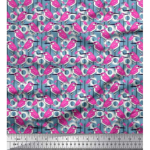 Soimoi Viscose Chiffon Fabric Dot,Stripe & Bird Printed Craft Fabric by The Yard 42 Inch Wide