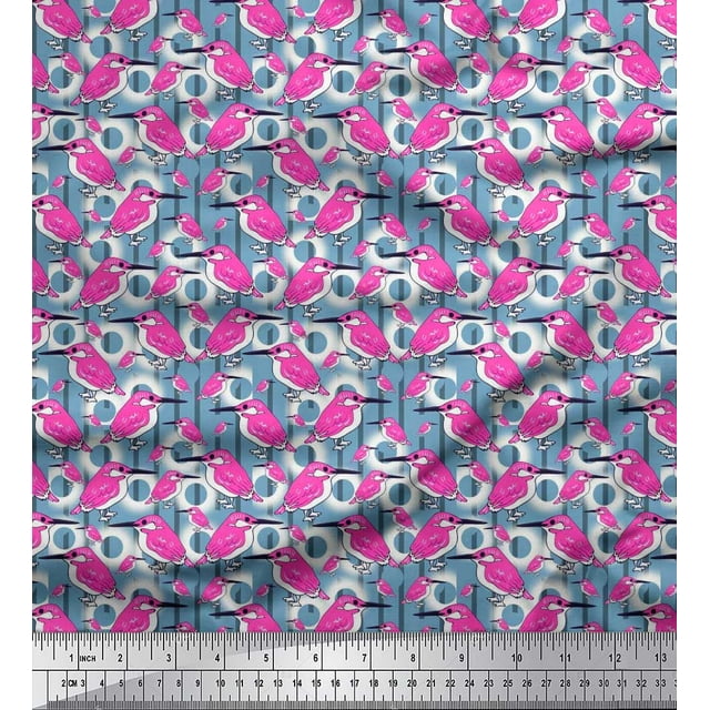 Soimoi Velvet Fabric Dot,Stripe & Bird Decor Fabric Printed Yard 58 Inch Wide