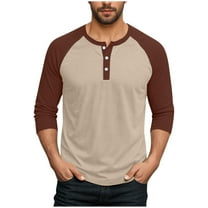 Dagegui Henley Shirts for Men Big and Tall Long Sleeve Tops Trendy Color Block Crewneck Pullover Baseball Tops Wine XXXL