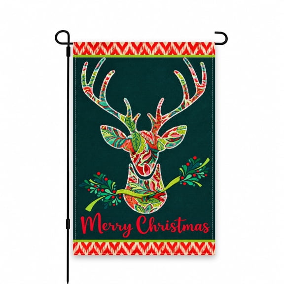 Merry Christmas Garden Flag 12x18 Inch - Festive Multicolor Reindeer Design for Outdoor Lawn, Patio, Porch Decor - Holiday Yard Flag for Seasonal Display