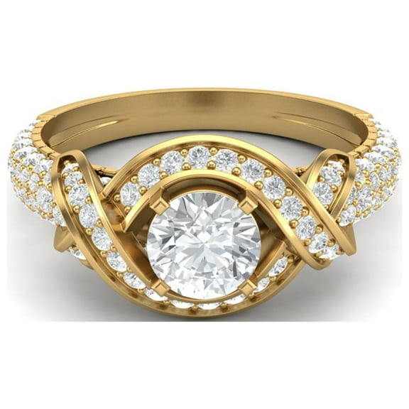 Mooneye 2.65 Ct Round Moissanite 925 Sterling Silver Gold Vermeil Solitaire Women Valentine Ring