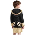 thumbnail image 2 of Haitryli Kids Boys Boxer Themed Outfit Boxing Training Outfit Satin Metallic Hooded Boxing Robes Cloak with Belt Black Gold 14, 2 of 6