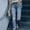 Dark Blue, variant on Idoravan Women's Plus Size Pants Fashion Women Pockets Button Mid Waist Skinny Ripped Jeans Trousers Hole Denim Pants