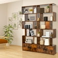 thumbnail image 1 of Gymax 2 Pcs Bibliothèque avec Armoire 6 Niveaux en Forme de s Étagère de Rangement Brun Rustique, 1 of 10